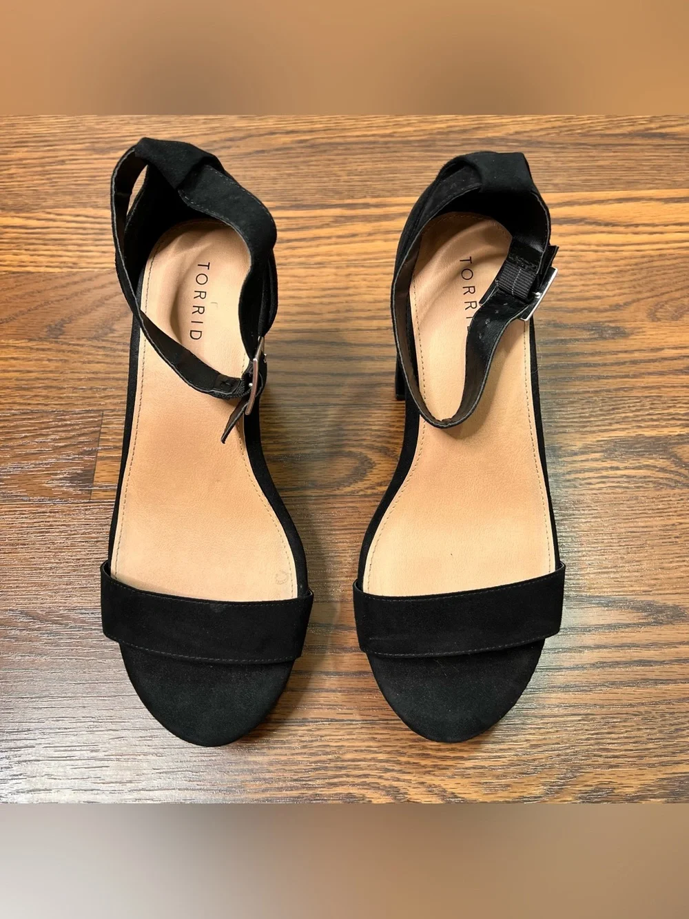 Torrid 4” Platform Tapered Heel in Black Faux Suede with Ankle Strap size 11.5WW